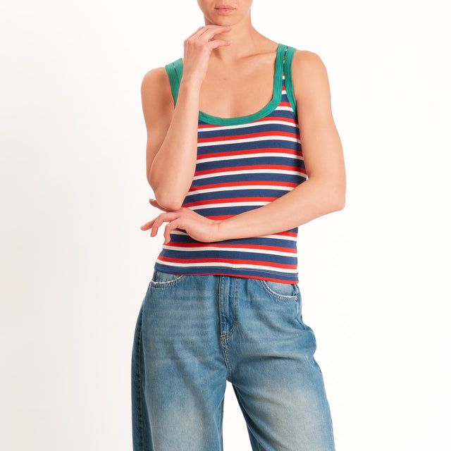Haveone-Top a righe cotone riciclato - verde/rosso/blu