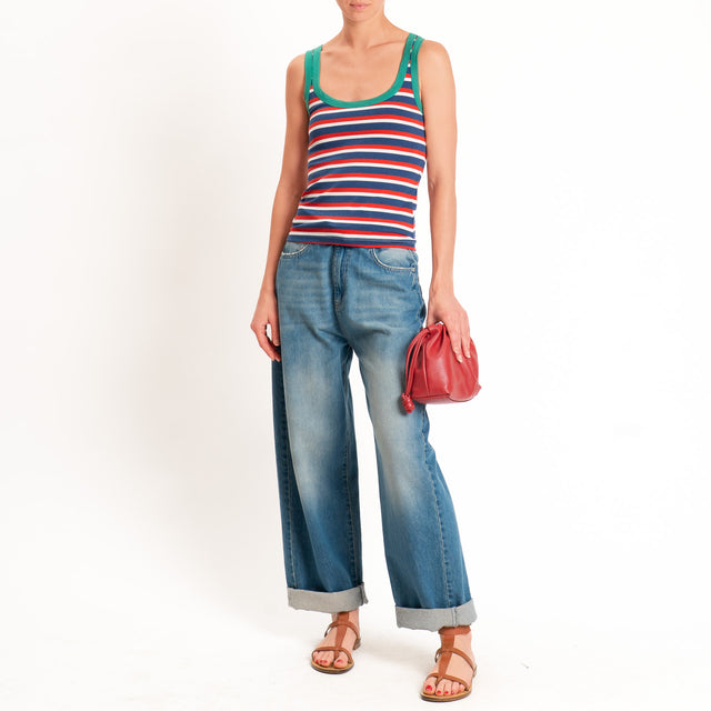 Haveone-Top a righe cotone riciclato - verde/rosso/blu
