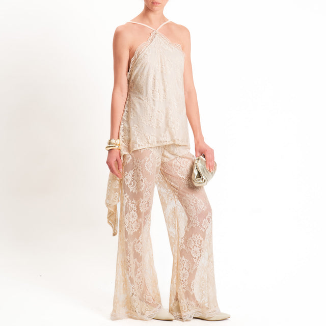 Haveone-Top asimmetrico in pizzo - beige