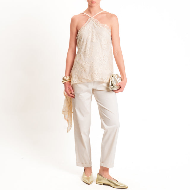 Haveone-Top asimmetrico in pizzo - beige