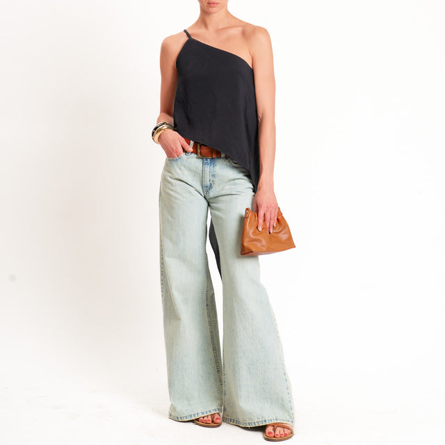 Haveone-Top monospalla asimmetrico tessuto modal - nero