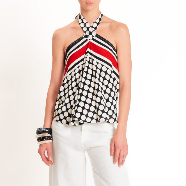 Haveone-Top pois scollo halter - nero/burro/rosso