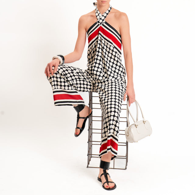 Haveone-Top pois scollo halter - nero/burro/rosso