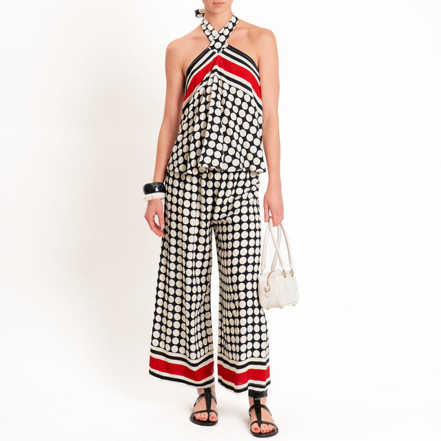 Haveone-Top pois scollo halter - nero/burro/rosso