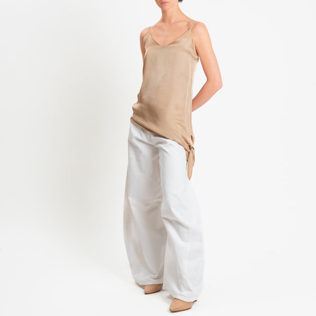 Haveone-Top asimmetrico in satin bretelle regolabili - beige