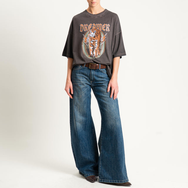 Haveone- T-shirt stampa tigre stone washed - moro