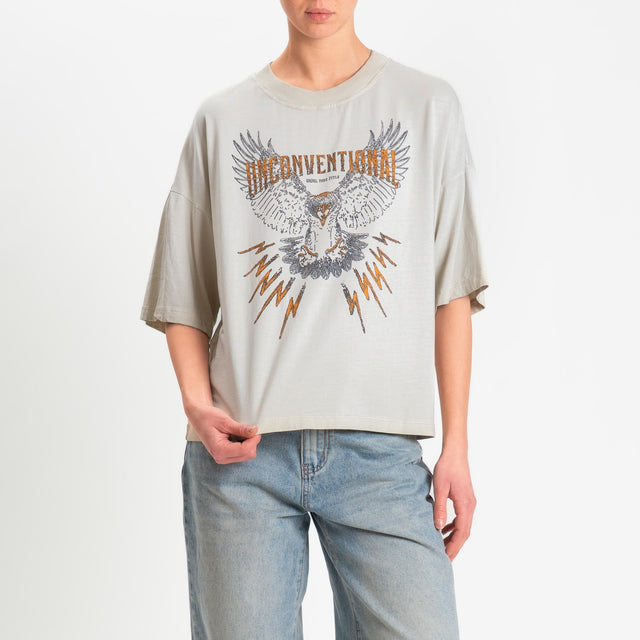 Haveone-T-shirt stampa aquila stone washed - sabbia