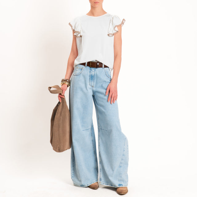 Haveone-T-shirt con volant - panna/moro