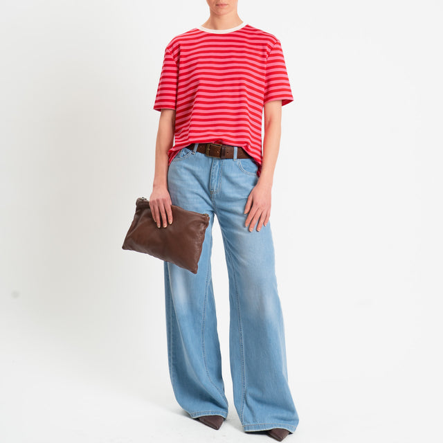 Haveone-T-shirt a righe mezza manica - bianco/cipria/fucsia