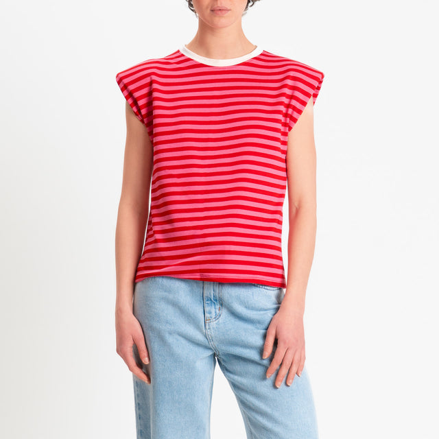 Haveone-T-shirt a righe con spalline - bianco/cipria/fucsia