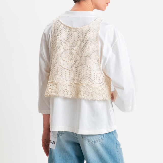 Haveone-T-shirt + gilet pizzo crochet - panna