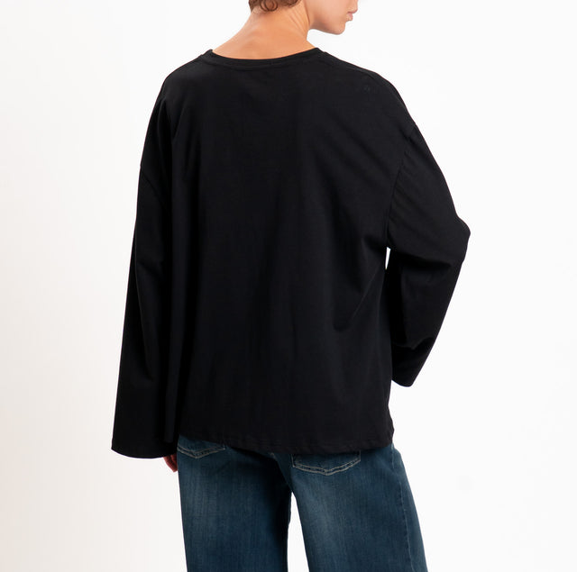 Haveone-T-shirt manica ampia con bandana frange - nero