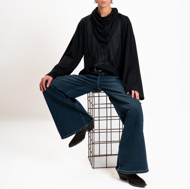 Haveone-T-shirt manica ampia con bandana frange - nero