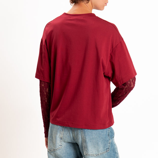 Haveone-T-shirt in jersey maniche con pizzo - Bordeaux