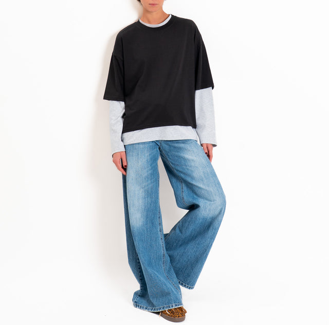 Haveone-Set due t-shirt - nero/grigio melange