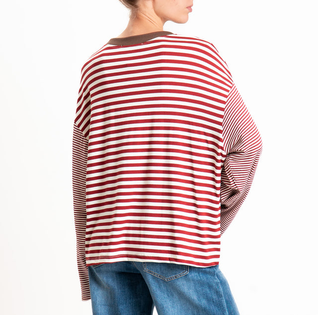 Haveone-T-shirt righe manica ampia - moro/panna/india