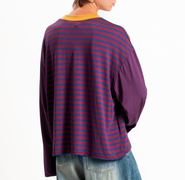 Haveone-T-shirt righe manica ampia - ocra/bordeaux/blu