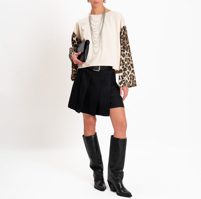 Haveone-T-shirt manica ampia fantasia animalier - burro/moro/nero