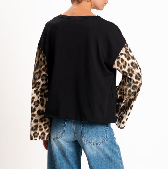 Haveone-T-shirt manica ampia fantasia animalier - nero/burro/moro