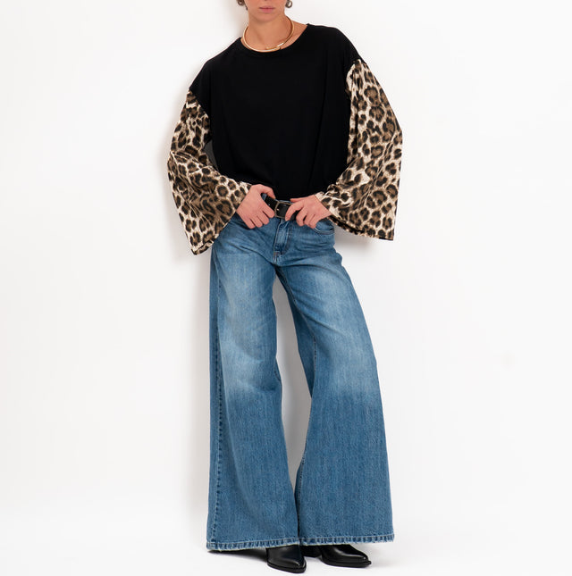 Haveone-T-shirt manica ampia fantasia animalier - nero/burro/moro