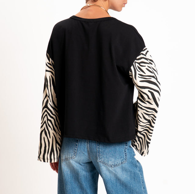 Haveone-T-shirt manica ampia fantasia zebrata - nero/burro