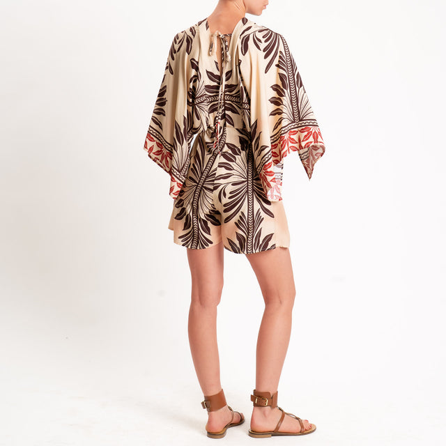 Haveone-Tuta doppio scollo v fantasia - beige/moro/india