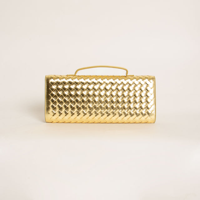 W by white mood-Pochette clutch intrecciata - laminato gold