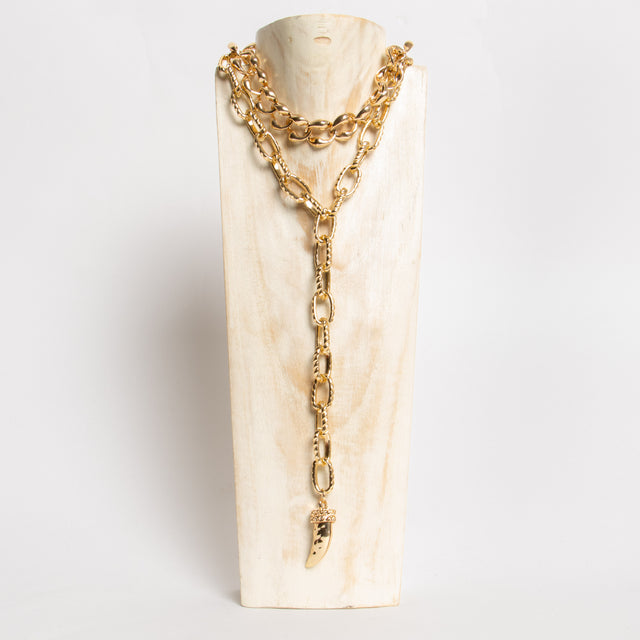 W by Whitemood-Collana doppia catena martellata con corno - gold