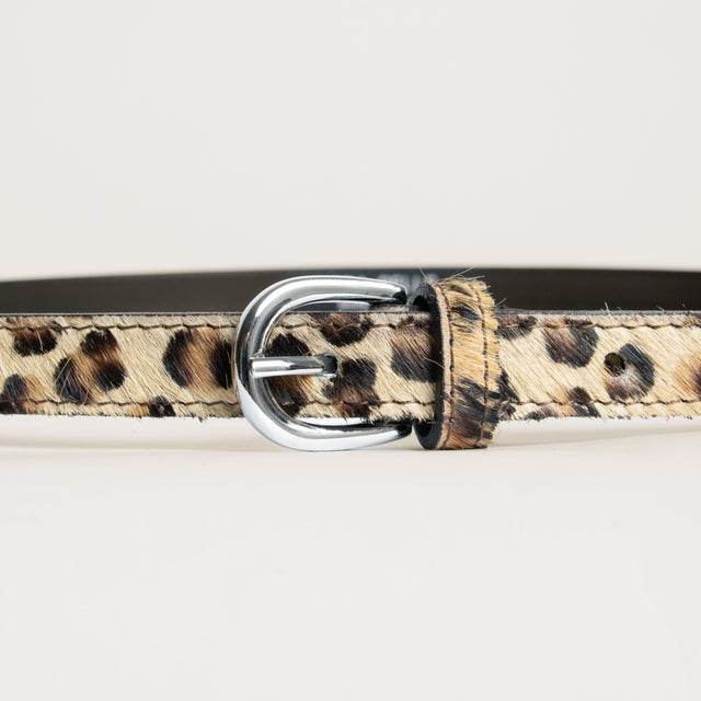Zeroassoluto-Cintura fina cavallino animalier - maculato beige/nero