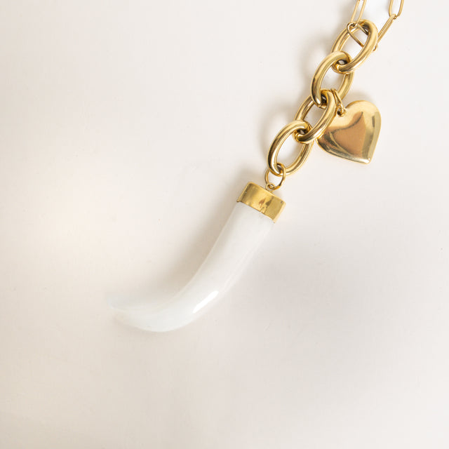 Kontatto-Collana corno + cuore - bianco/gold