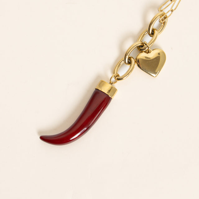 Kontatto-Collana corno + cuore - rosso/gold