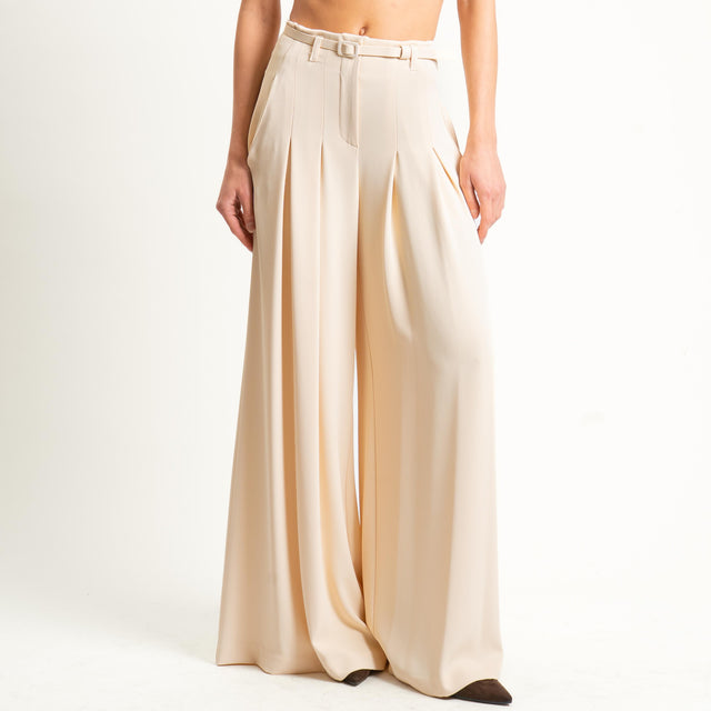 Imperial-Pantalone wide leg tessuto fluido - gesso