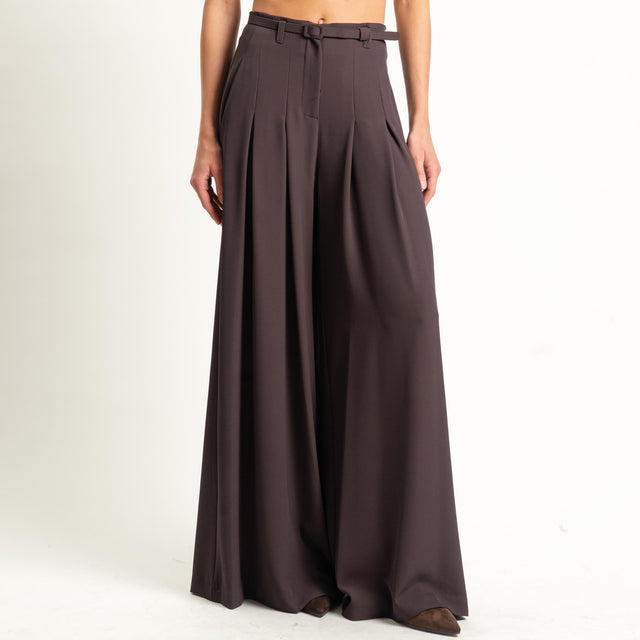 Imperial-Pantalone wide leg tessuto fluido - moro