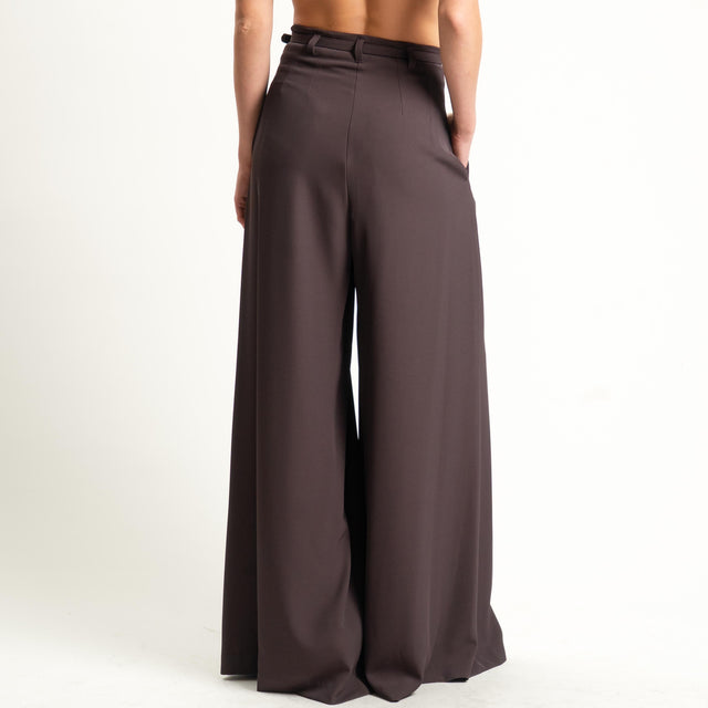 Imperial-Pantalone wide leg tessuto fluido - moro