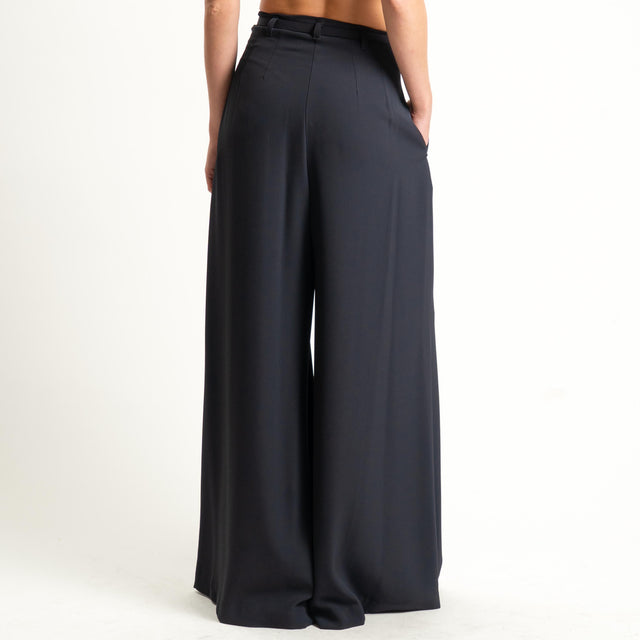 Imperial-Pantalone wide leg tessuto fluido - nero