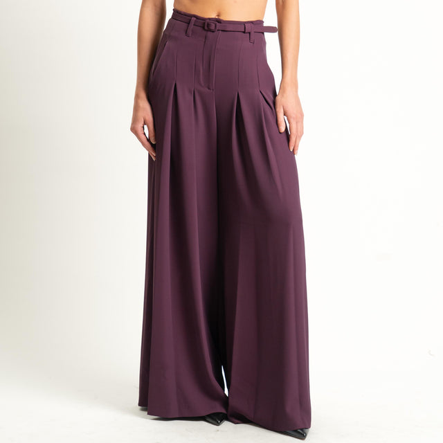 Imperial-Pantalone wide leg tessuto fluido - prugna