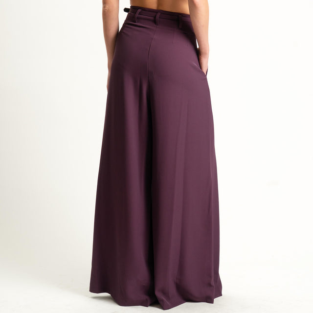 Imperial-Pantalone wide leg tessuto fluido - prugna