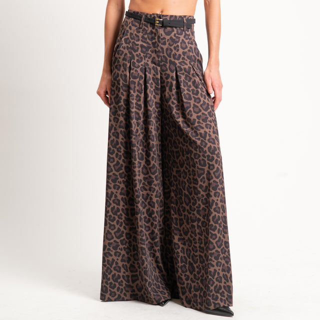 Imperial-Pantalone wide leg fantasia animalier - cioccolato
