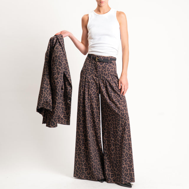 Imperial-Pantalone wide leg fantasia animalier - cioccolato