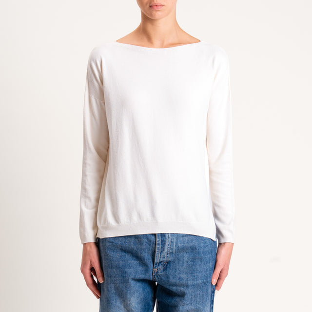 Kontatto-Maglia girocollo spacchi laterali - avorio