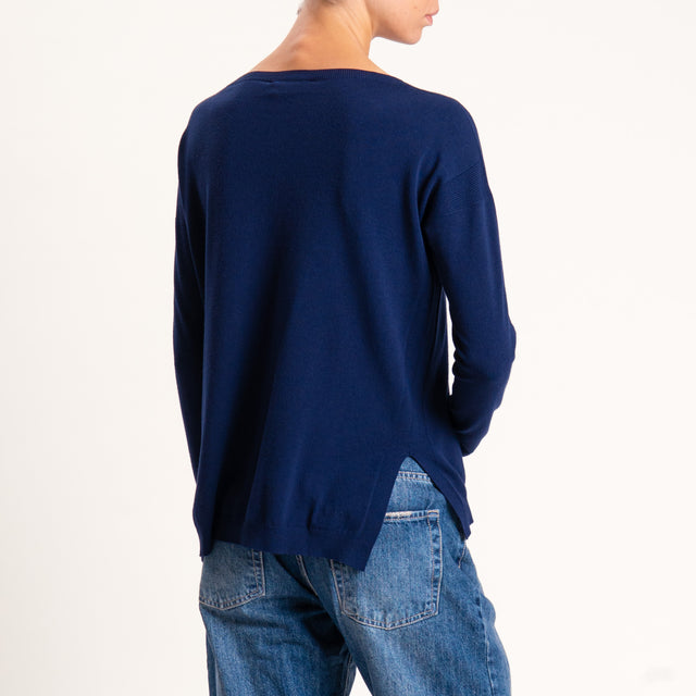 Kontatto-Maglia girocollo spacchi laterali - blu