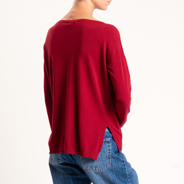 Kontatto-Maglia girocollo spacchi laterali - cherry