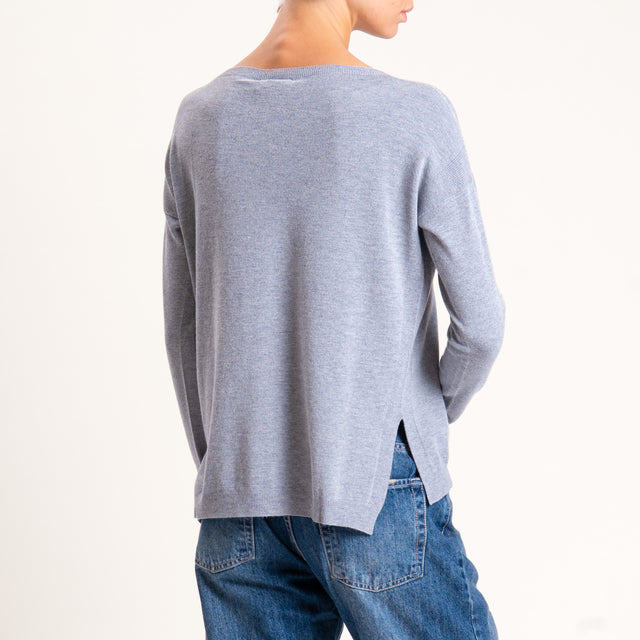 Kontatto-Maglia girocollo spacchi laterali - grigio melange