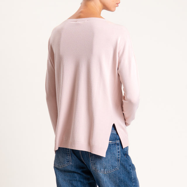 Kontatto-Maglia girocollo spacchi laterali - rosa