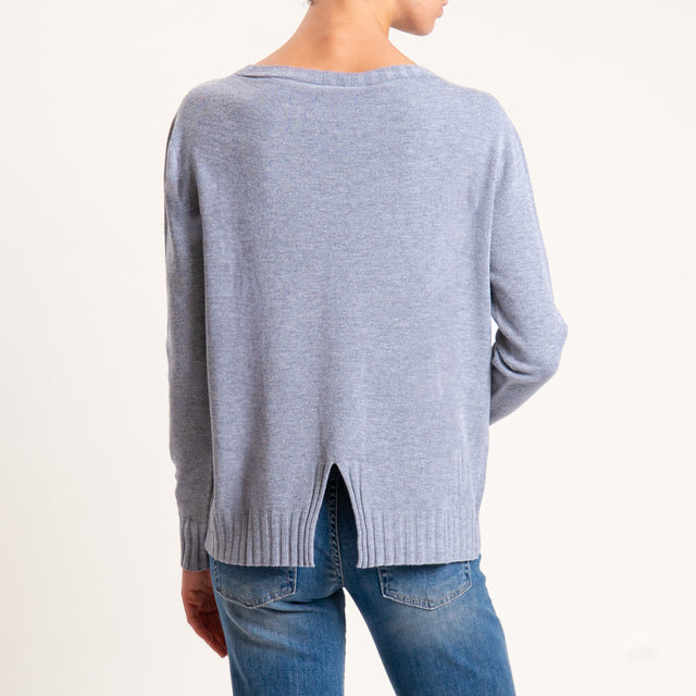 Kontatto-Maglia girocollo spacco dietro - grigio melange