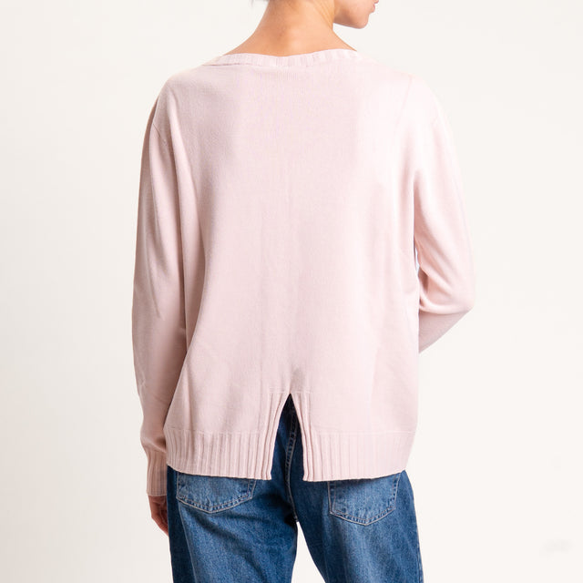 Kontatto-Maglia girocollo spacco dietro - rosa