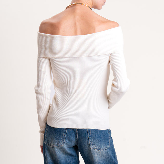 Kontatto-Maglia a coste collo shiffer - avorio