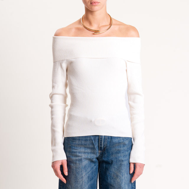 Kontatto-Maglia a coste collo shiffer - avorio