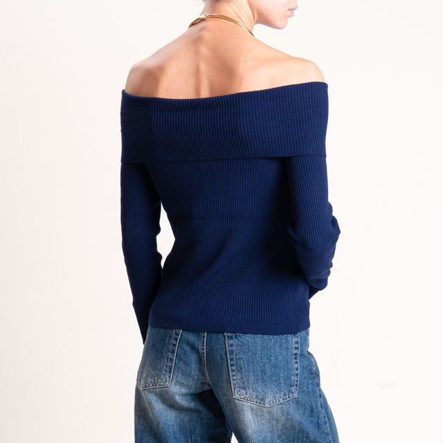 Kontatto-Maglia a coste collo shiffer - blu