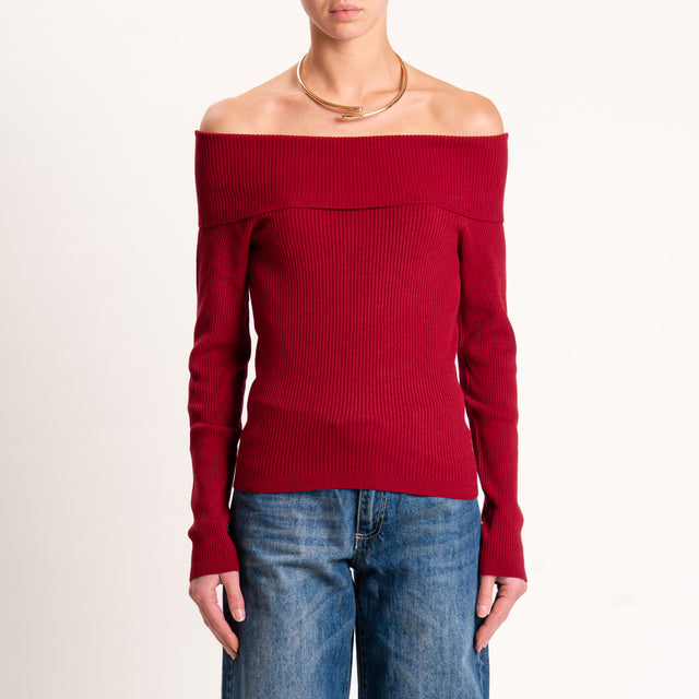 Kontatto-Maglia a coste collo shiffer - cherry